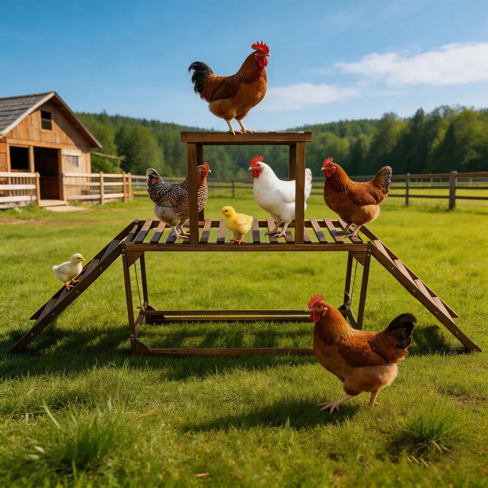 BORWART Farm Animals Chicken Coop Toy With Swing Ladder
