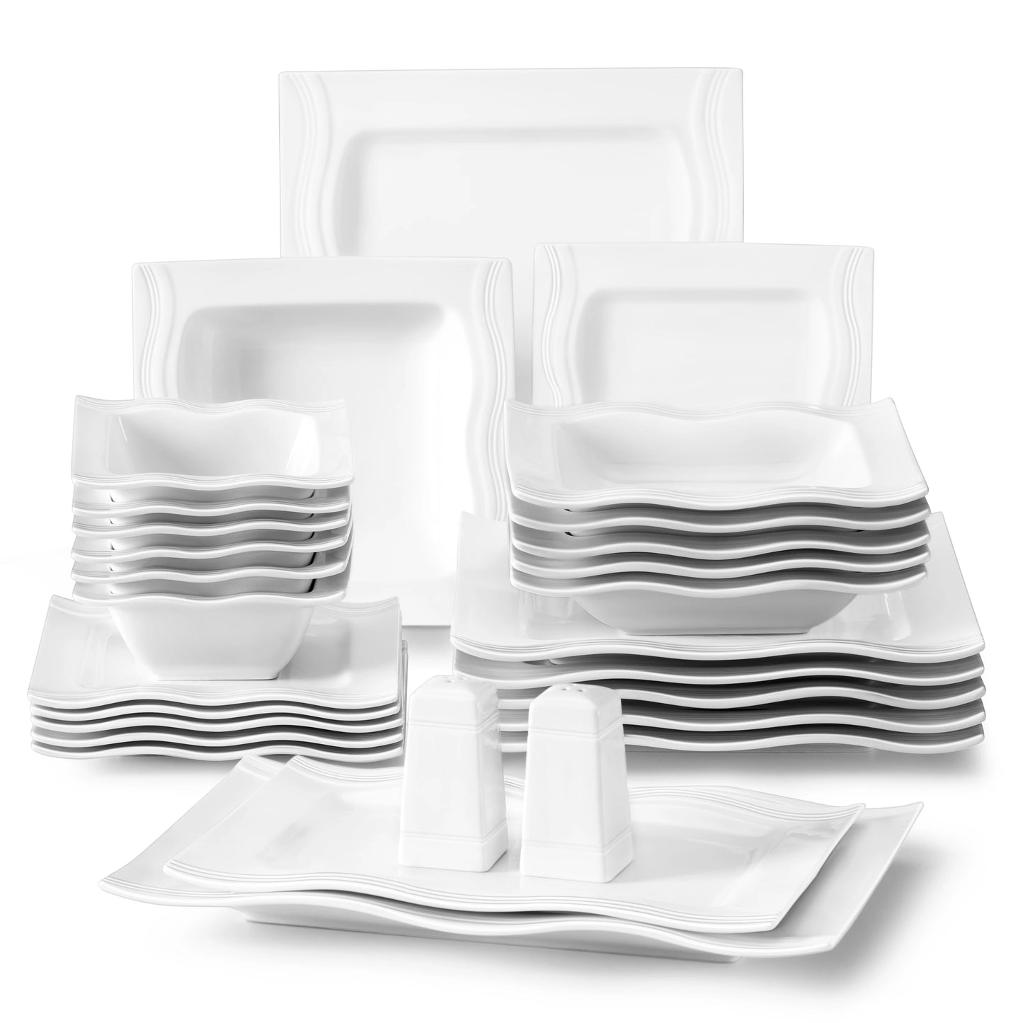 MALACASA 28 Piece Square Porcelain Dinnerware Set For Everyday Use