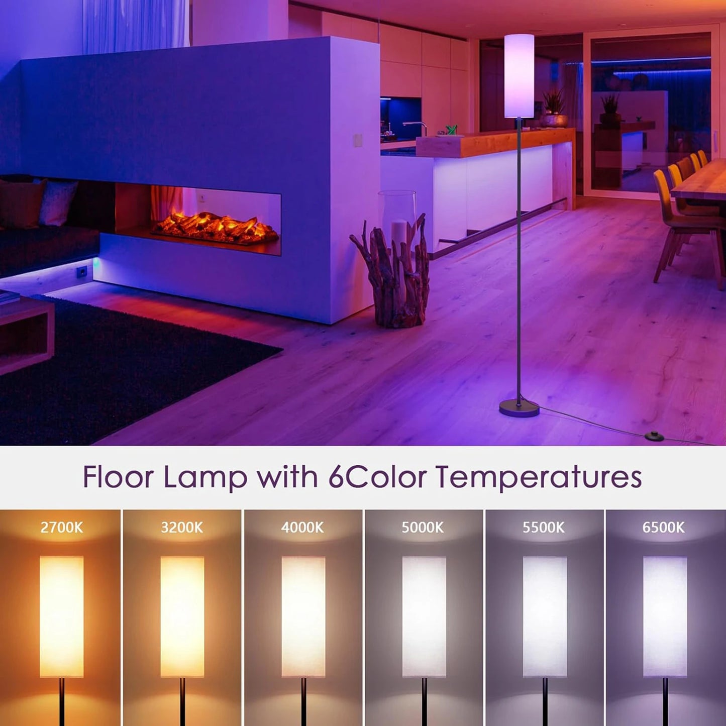 Modern RGB Floor Lamp Standing Tall Light For Bedroom