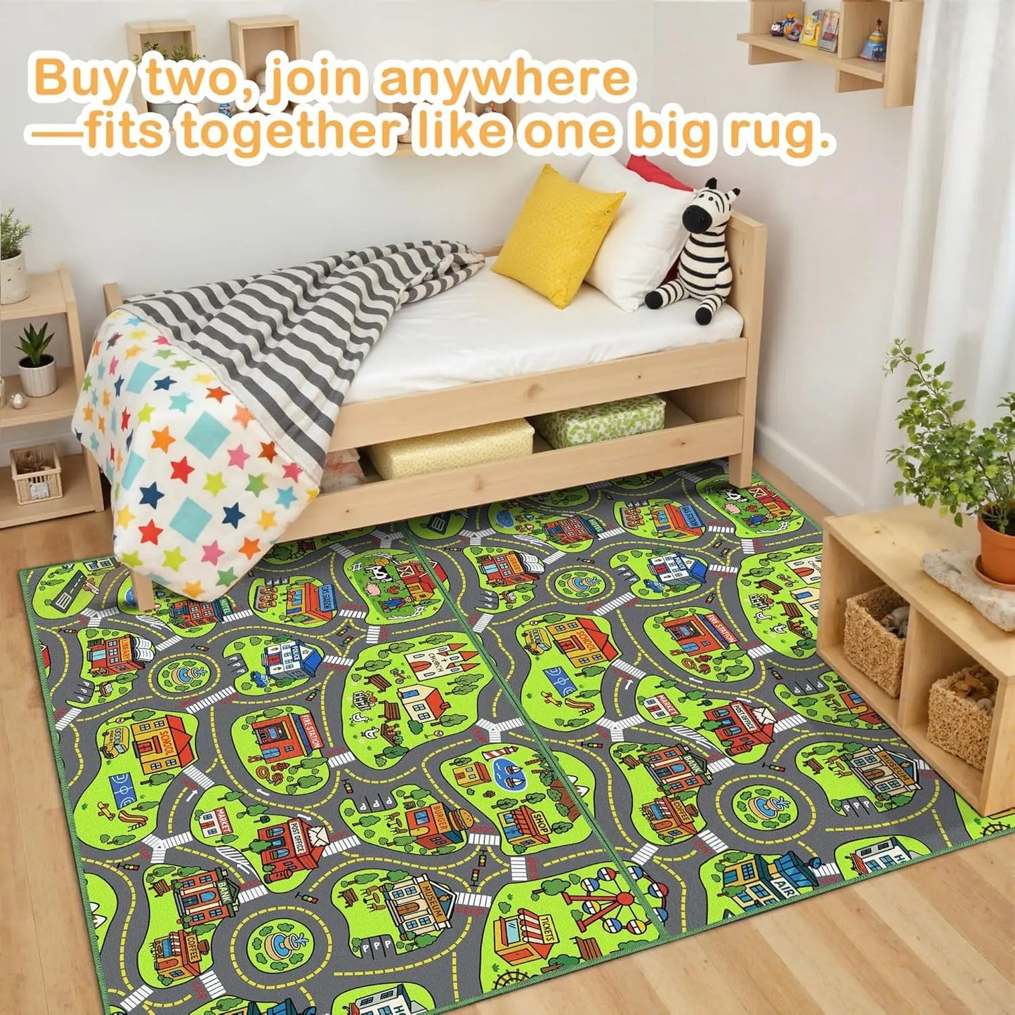 Kids Car Playmat Rug with City Map Design, Non-Slip Backing, Washable and Educational Toy Car Track Mat for Children