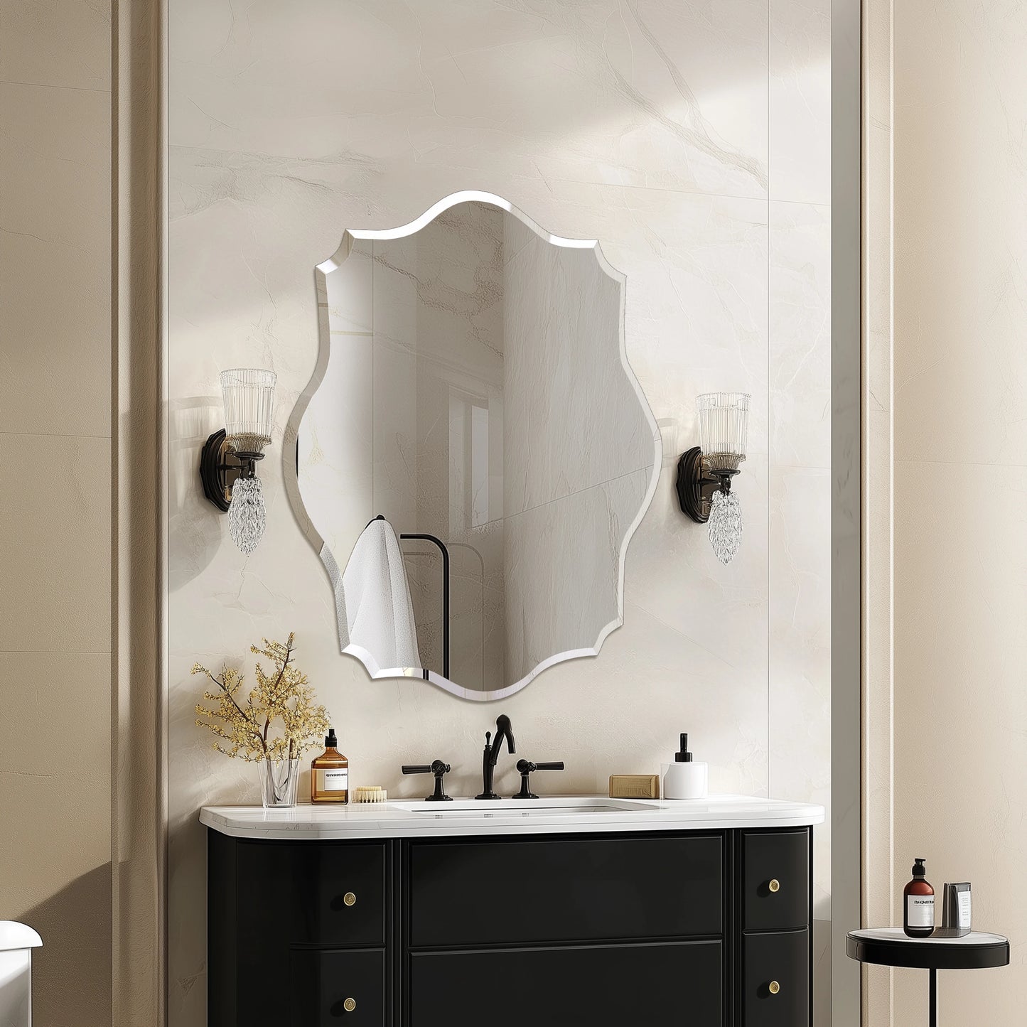 Wisfor Frameless Wall Mirror Beveled Edge For Bathroom
