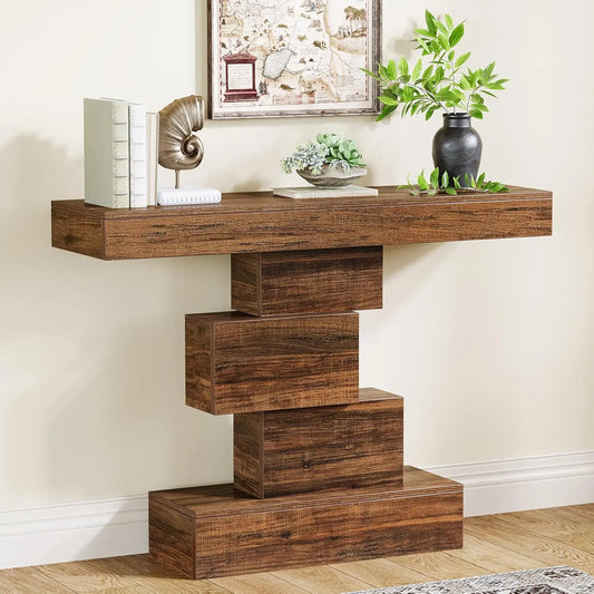 Tribesigns Farmhouse Industrial Console Table With Geometric Base