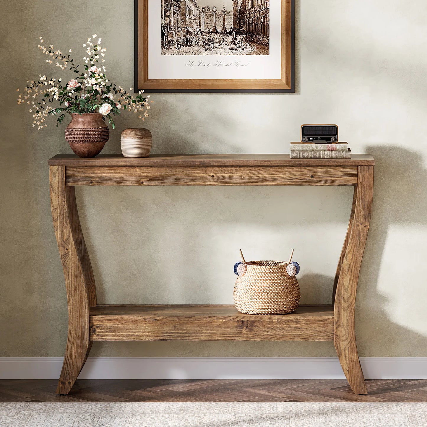 Tribesigns Two Tier Solid Wood Console Table With Storage