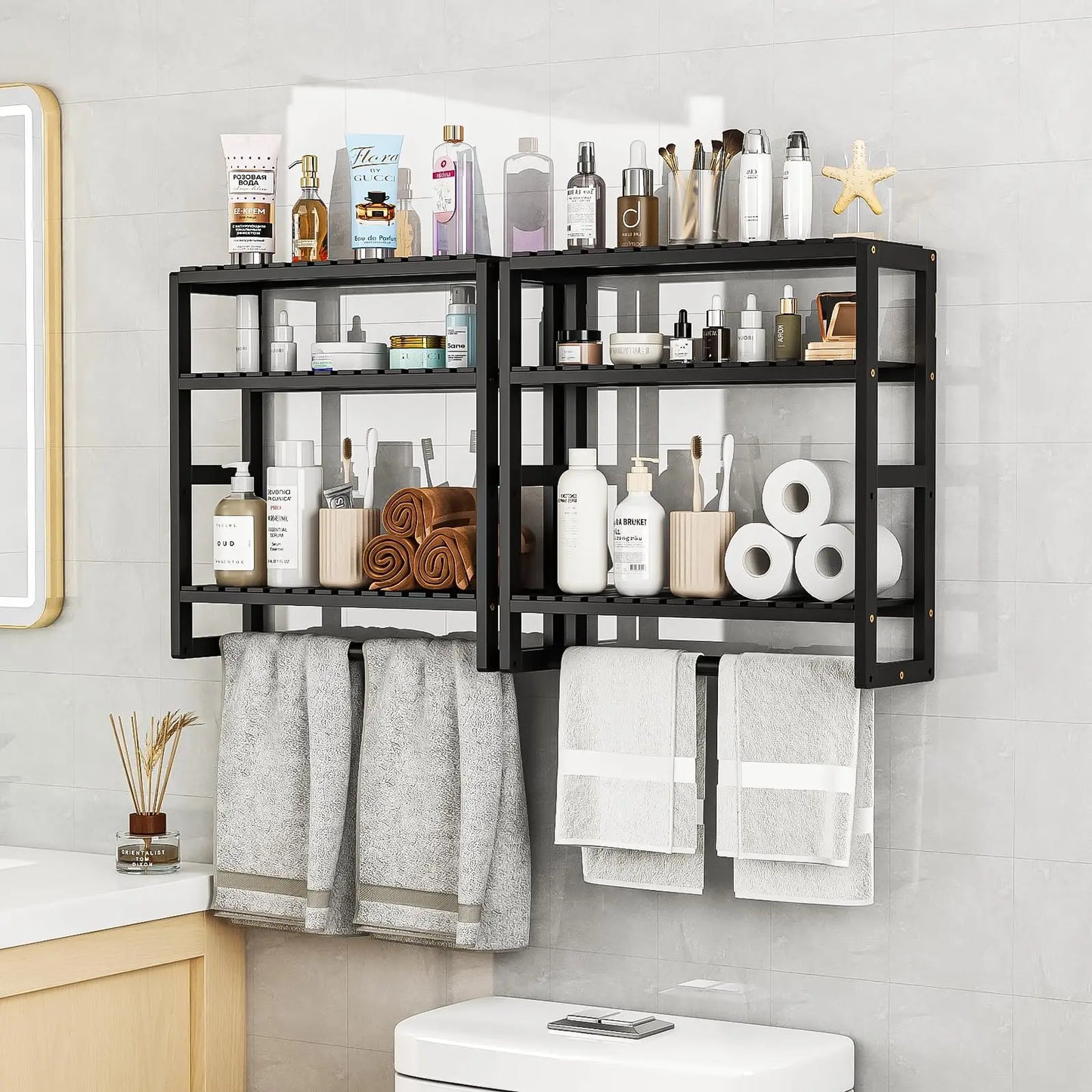 XIUWO Over The Toilet Storage Shelf 3 Tier Wall Mounted Organizer
