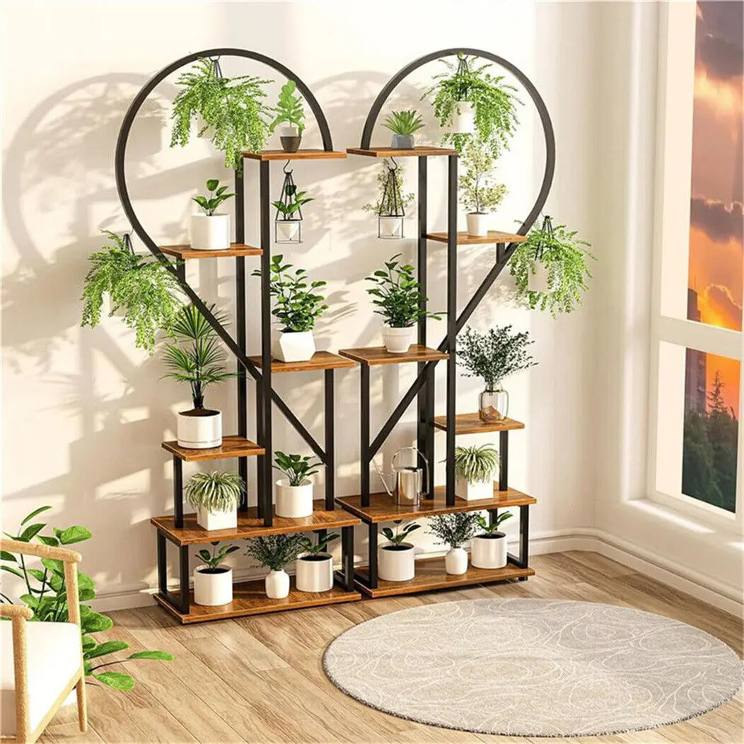 Wisfor 6 Tier Wood And Metal Plant Display Rack With Grow Lights
