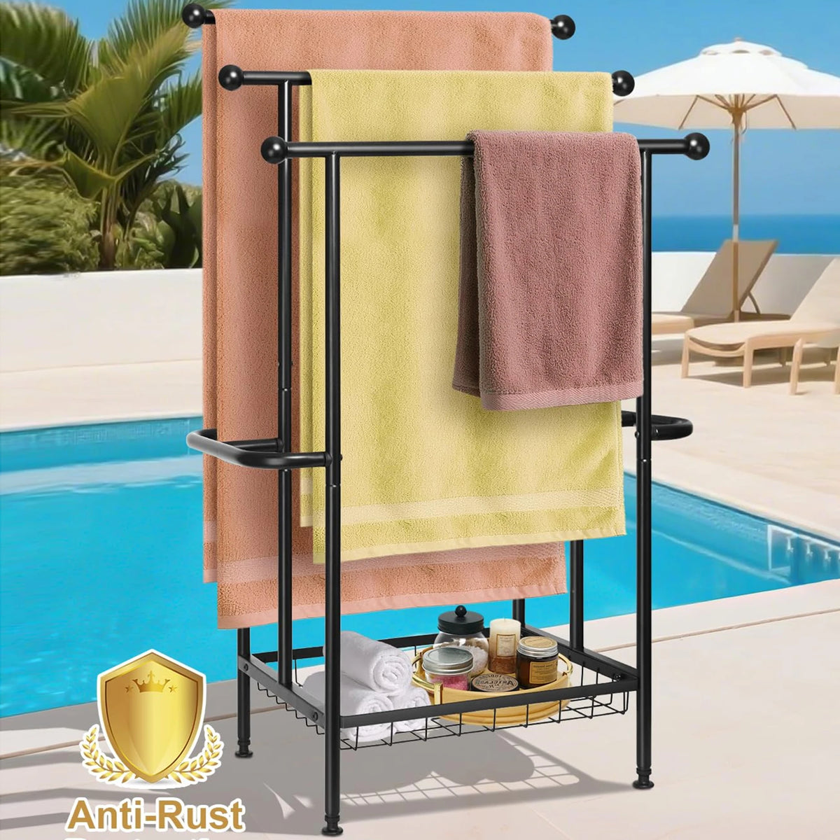 Three Tier Stainless Steel Dual T Bar Freestanding Towel Rack