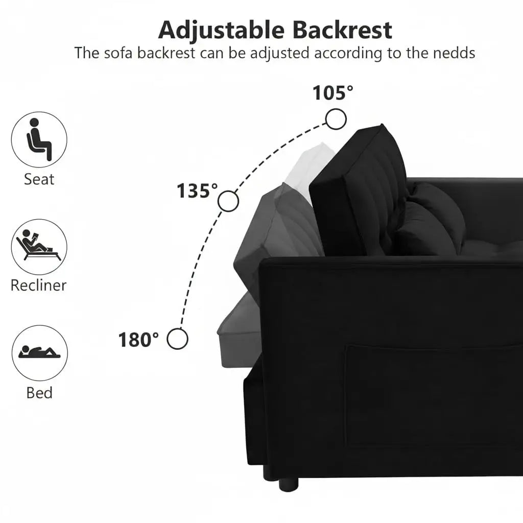 Loveseat Sleeper Sofa Three In One Convertible With Adjustable Backrest