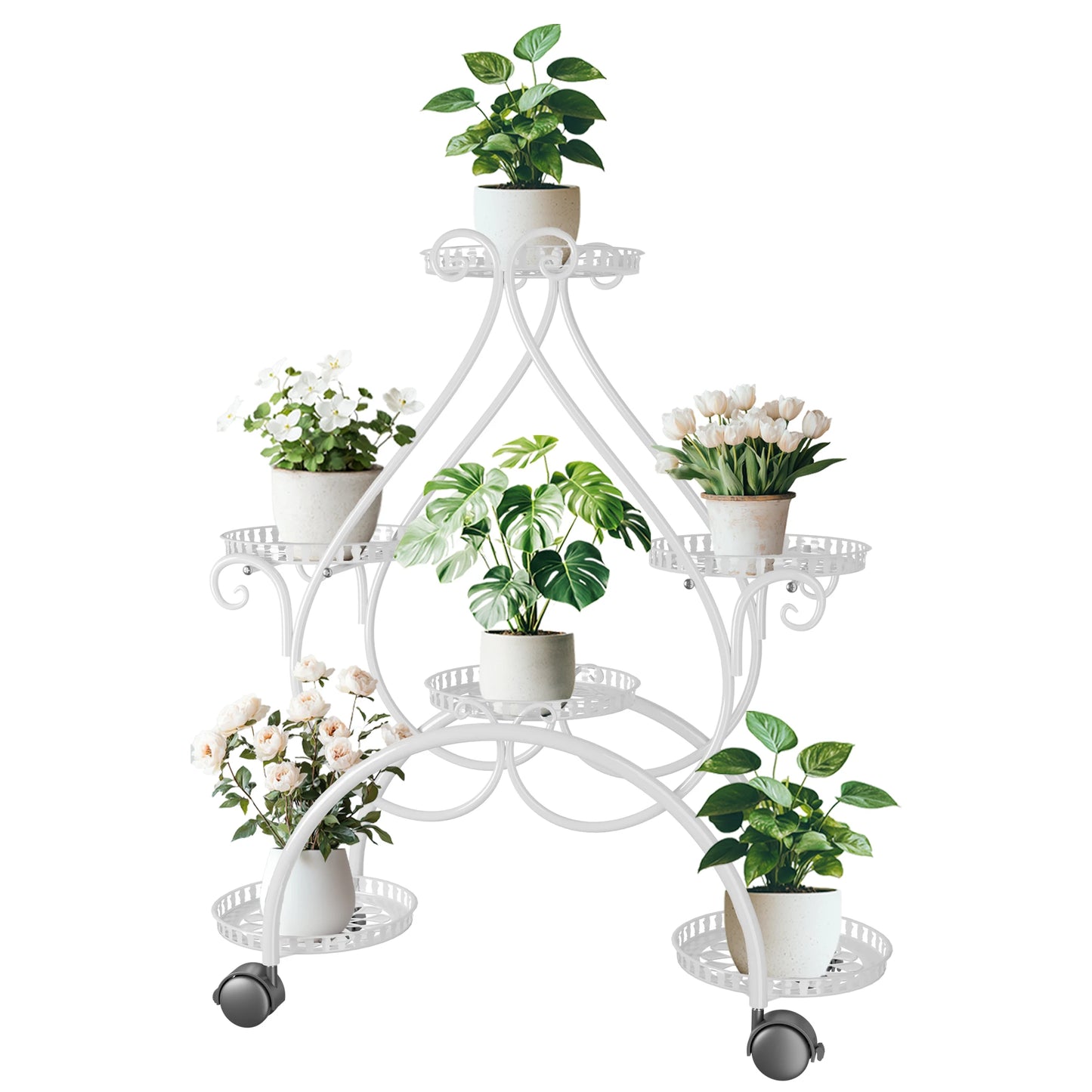 Wisfor 6 Tier Metal Flower Pot Display Stand With Wheels