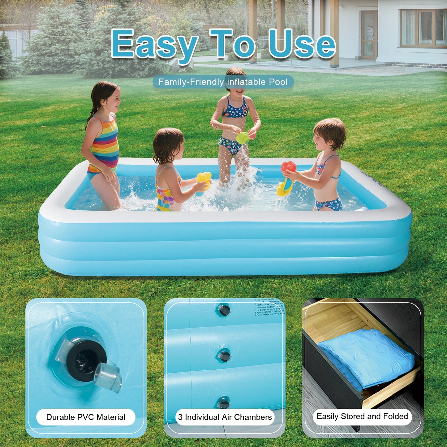 CADALENE Inflatable Pool For Kids And Adults Family Backyard