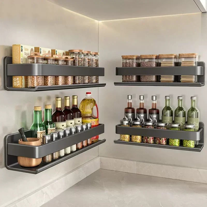 Multifunctional Item Shelf Hooks Metal Wall-Mounted Spice Rack Condiment Storage Organizer Rack Organizer Kitchen Accessories
