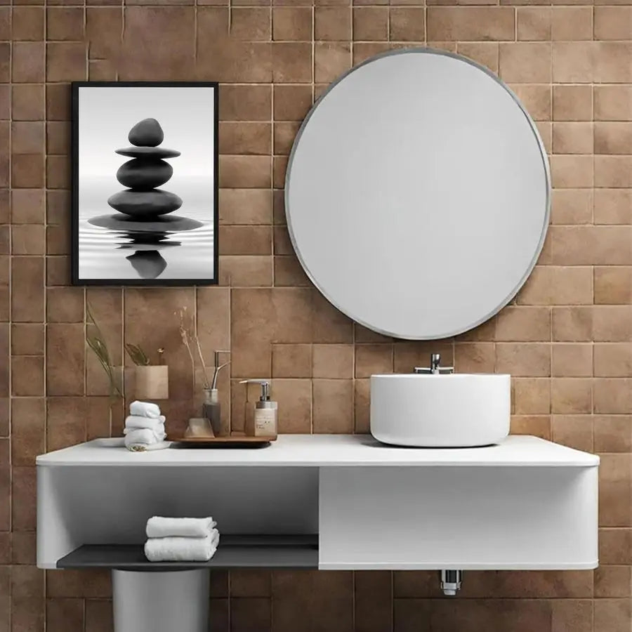 Framed Zen Stones Bathroom Wall Art For Spa And Meditation