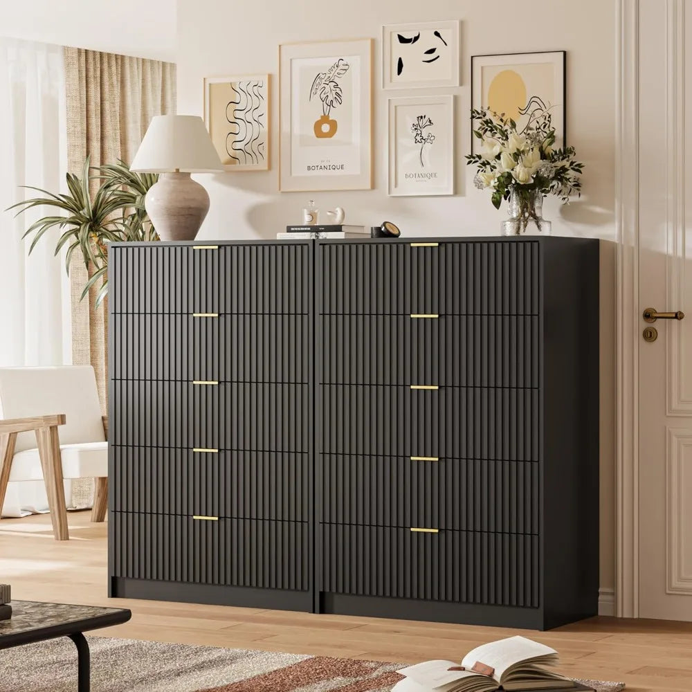 RBXC Drawer Dresser Tall Chest Of Drawers With Gold Handles