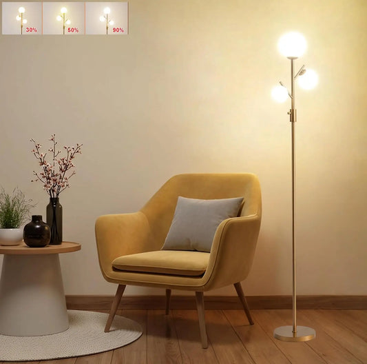 Dimmable Modern Gold Tree Floor Lamp with LED Bulbs for Living Room, Bedroom, Office