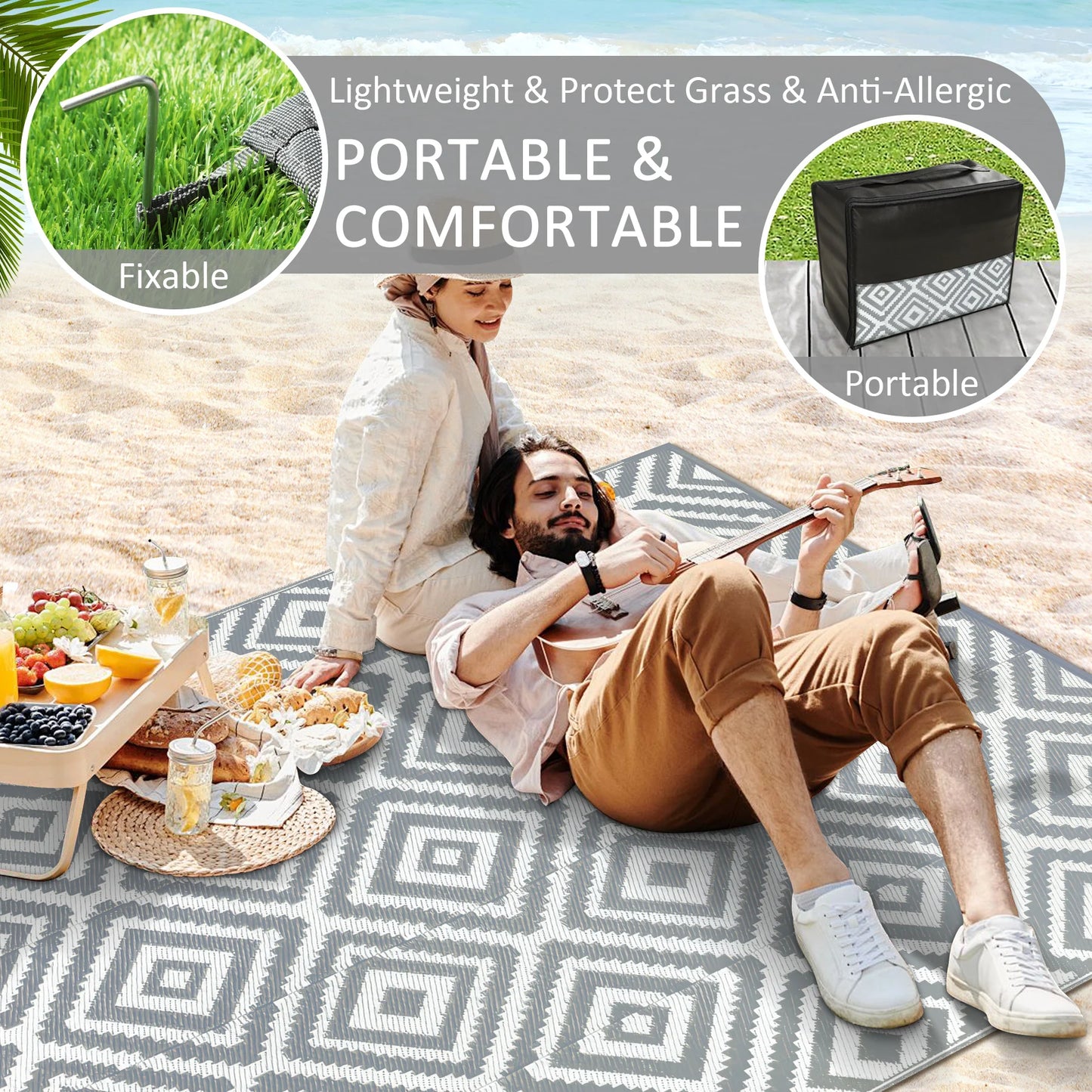 Outdoor Plastic Straw Rug Waterproof Reversible Patio Mat RV