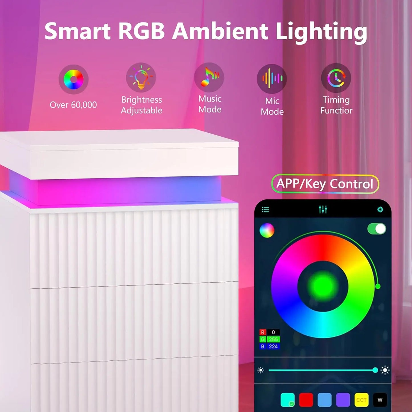 Nightstand Set Of 2 With LED Charging Station Fluted