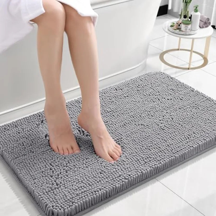 Soft Absorbent Chenille Bath Rug With Rubber Backing