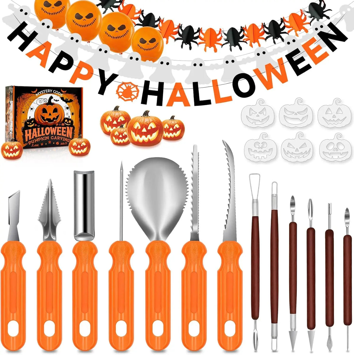 Halloween Pumpkin Carving Kit with Stencils and Family Decorating Tools