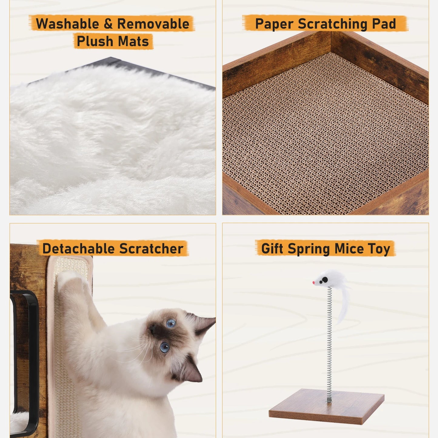 PAWZ Road Wood Cat Condo House Removable Mats And Scratcher