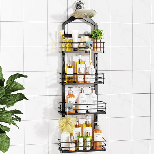 4-Tier Adjustable Shower Caddy with Anti-Swing Design, Large Capacity for Bathroom Storage - Black