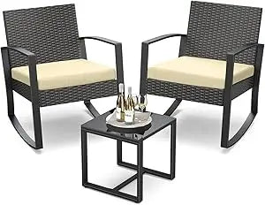 3 Piece Patio Furniture Set Rocking Bistro With Coffee Table