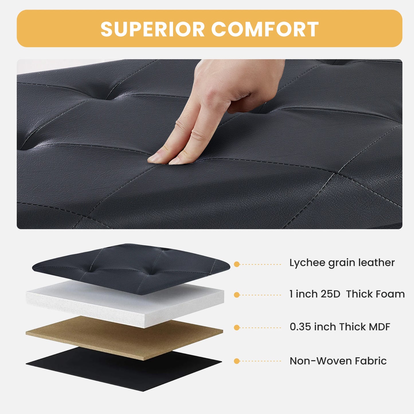 JHK Synthetic Leather Folding Ottoman Storage Footstool Toy Box
