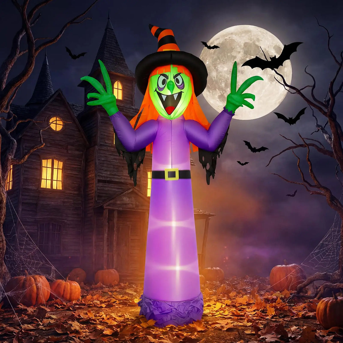 HiMISS Halloween Inflatable Witch Outdoor Yard Decoration With LED Lights