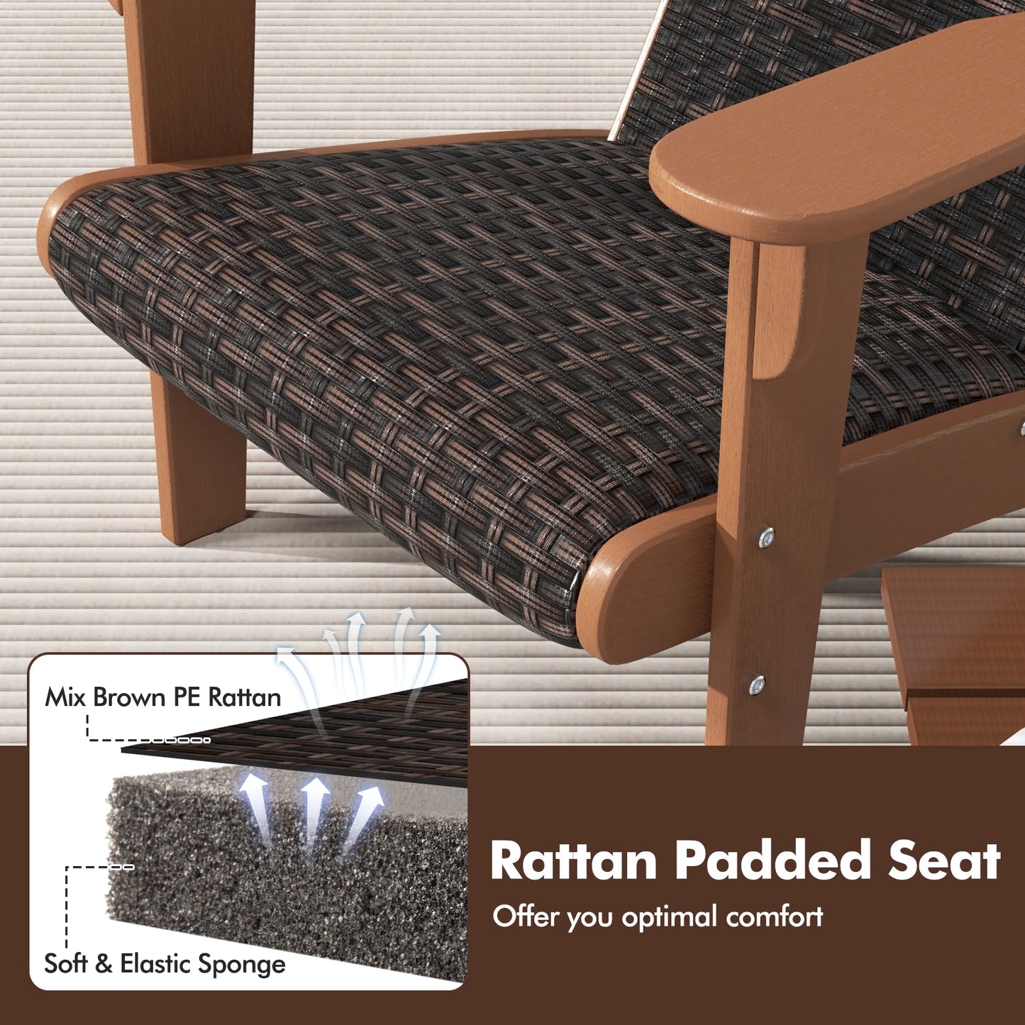 LIFEZEAL Patio Adirondack Chair With Rattan Padded Seat And Cupholder