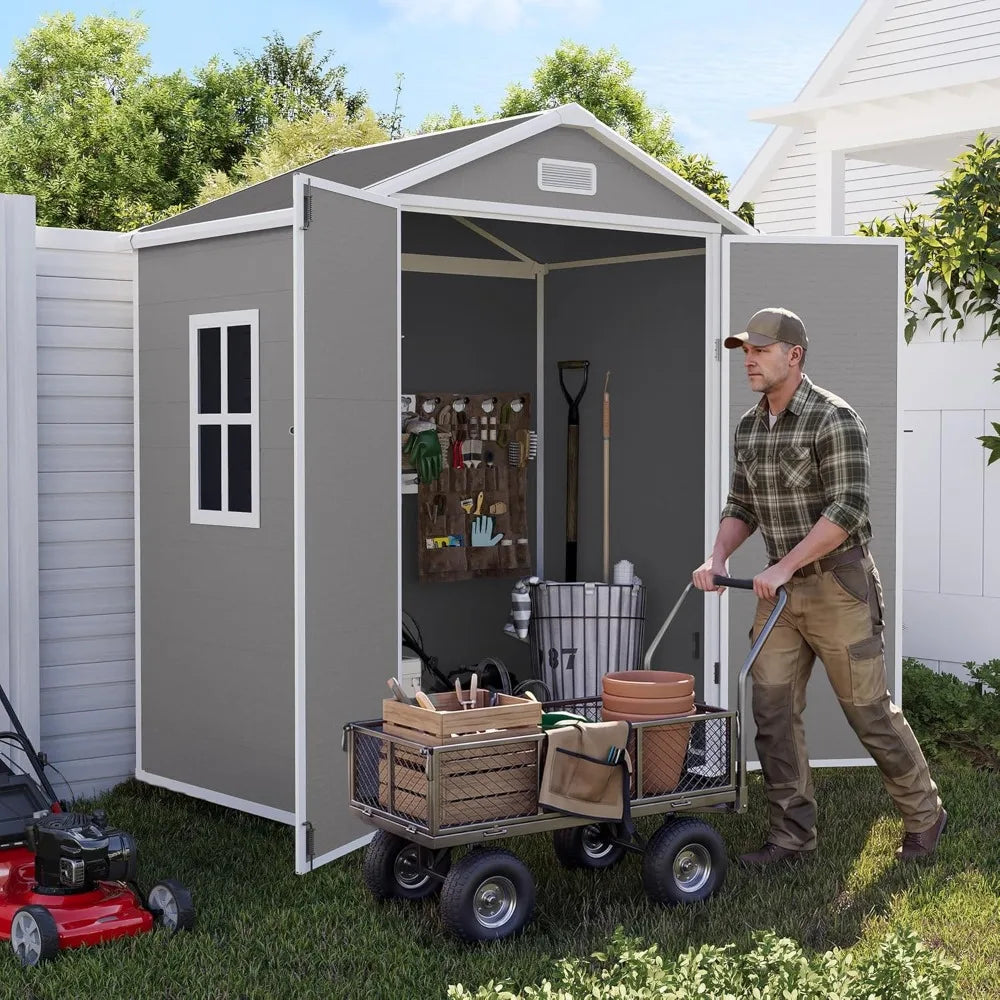 Outdoor Resin Storage Shed With Floor Waterproof For Garden Tools