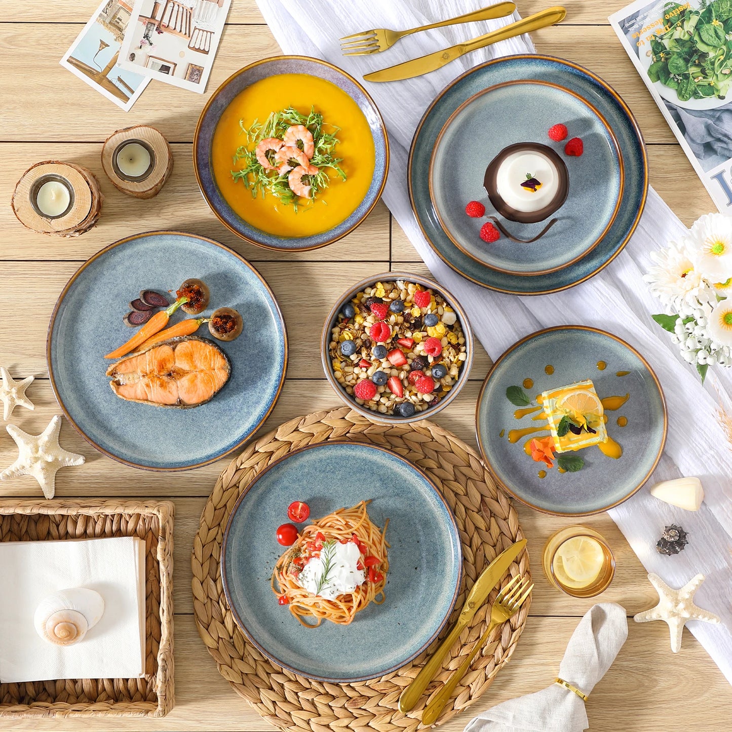 MALACASA Reactive Glaze Stoneware Dinnerware Sets For Everyday Use
