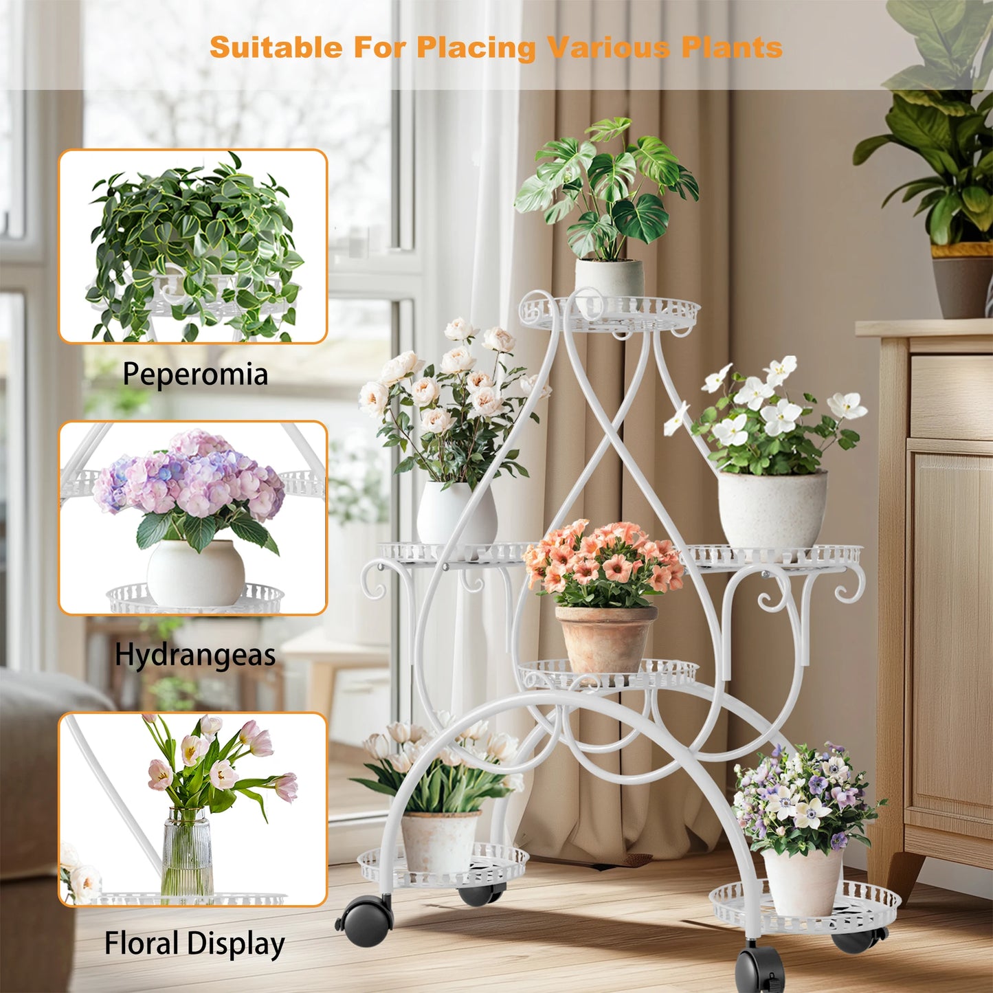 Wisfor 6 Tier Metal Flower Pot Display Stand With Wheels