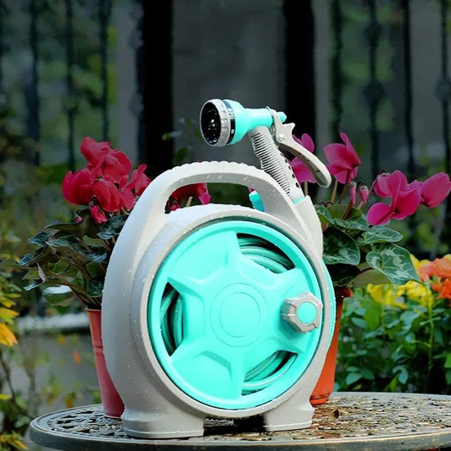Retractable Garden Hose Reel Convenient 50 FT Portable Hose with 6Function Spray Nozzle for Versatile Watering Cleaning Washing