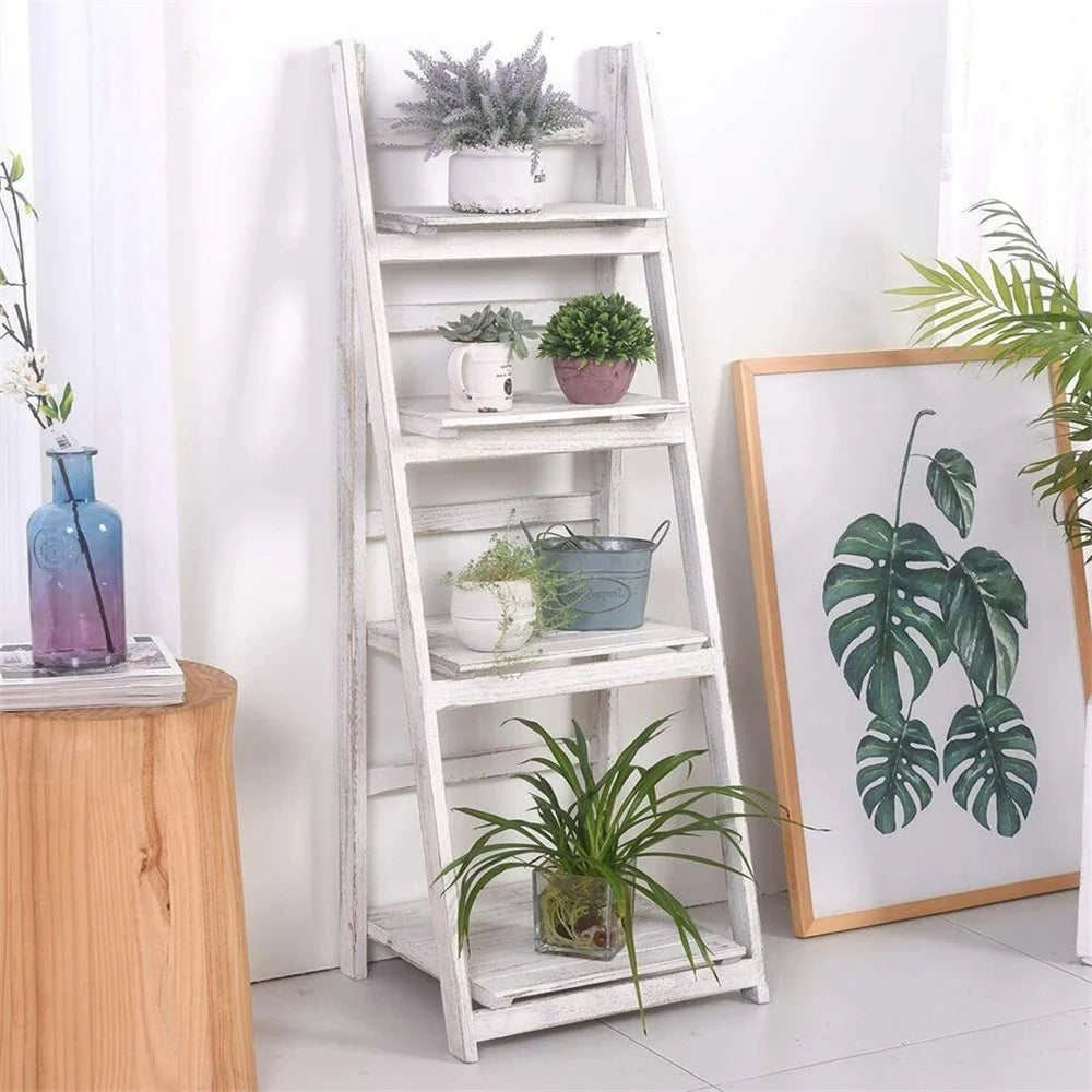 4 Tier Plant Stand For Flowers Wooden Indoor Display Rack