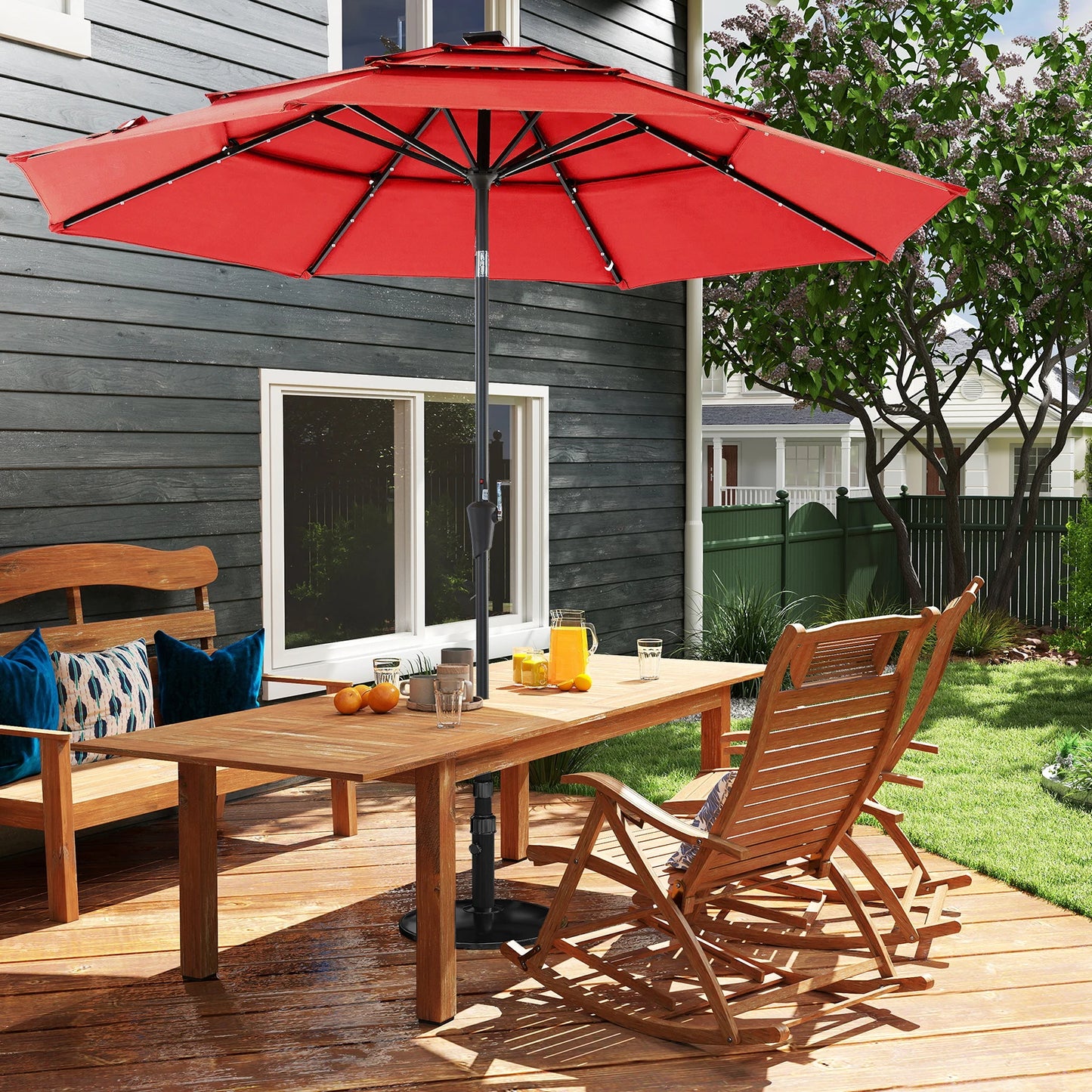 JHK Outdoor Solar Patio Umbrella With LED Lights And Tilt