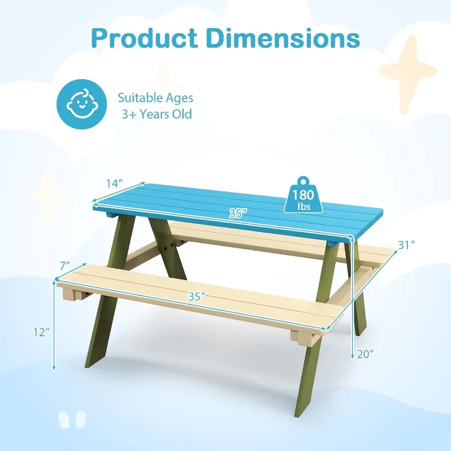 XIUWO Kids Picnic Table Set With Benches For Outdoor Use