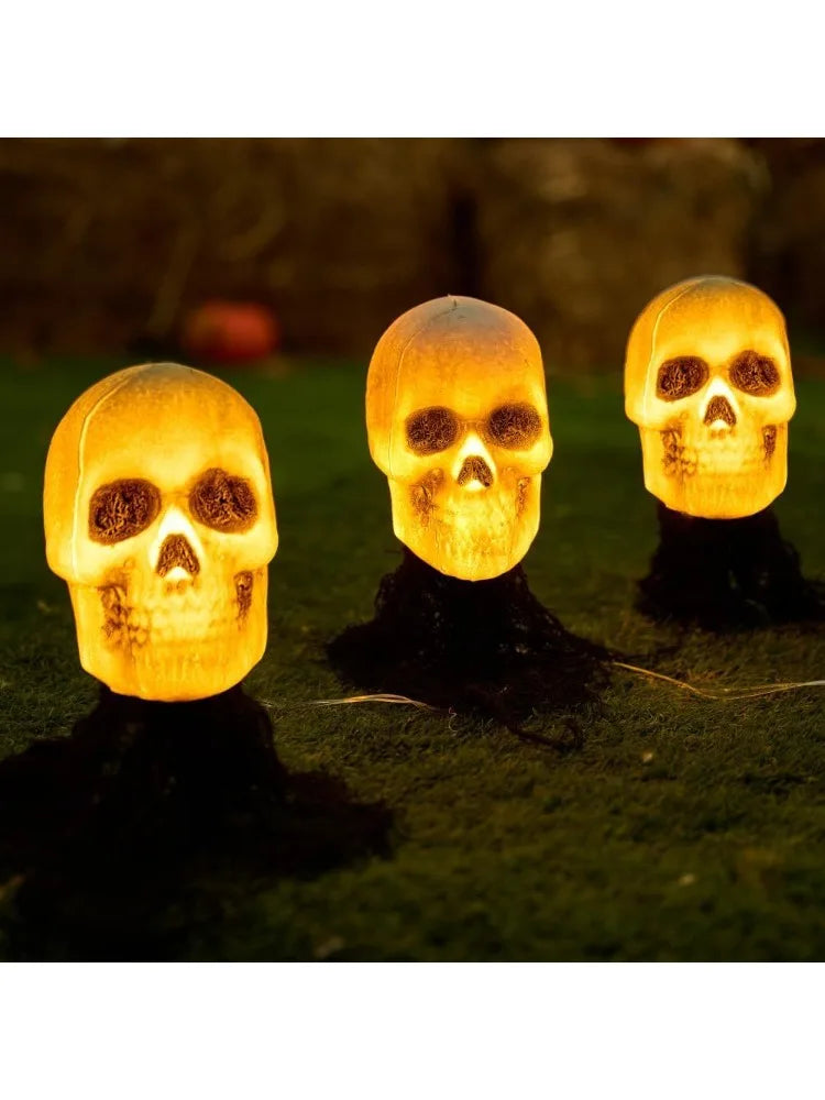 Light Up Skeleton Skull Stakes Outdoor Halloween Lawn Decorations