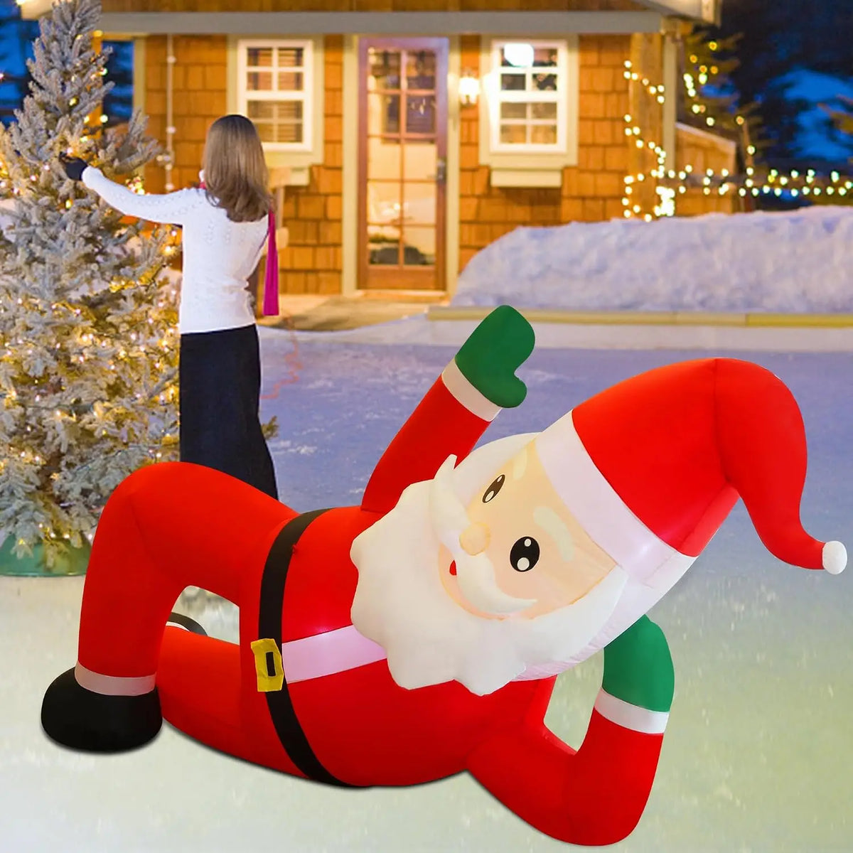 Giant Lying Santa Claus Christmas Inflatable With LED Lights