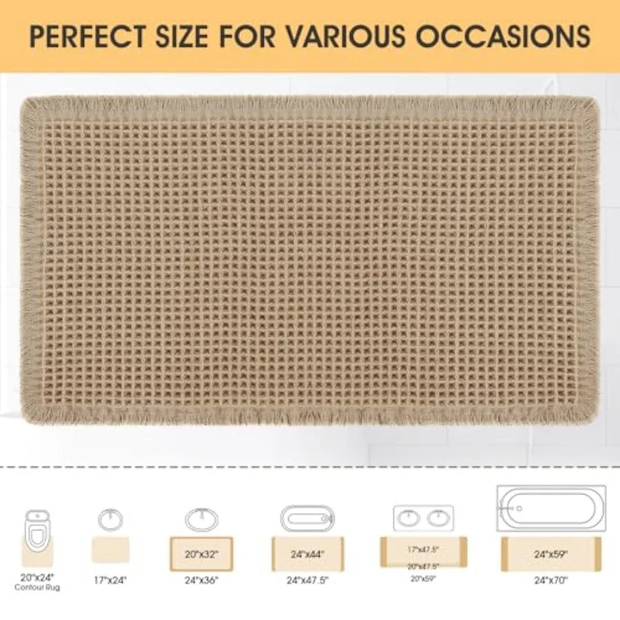 Waffle Bath Mat Boho Woven Non Slip Absorbent Washable Rug