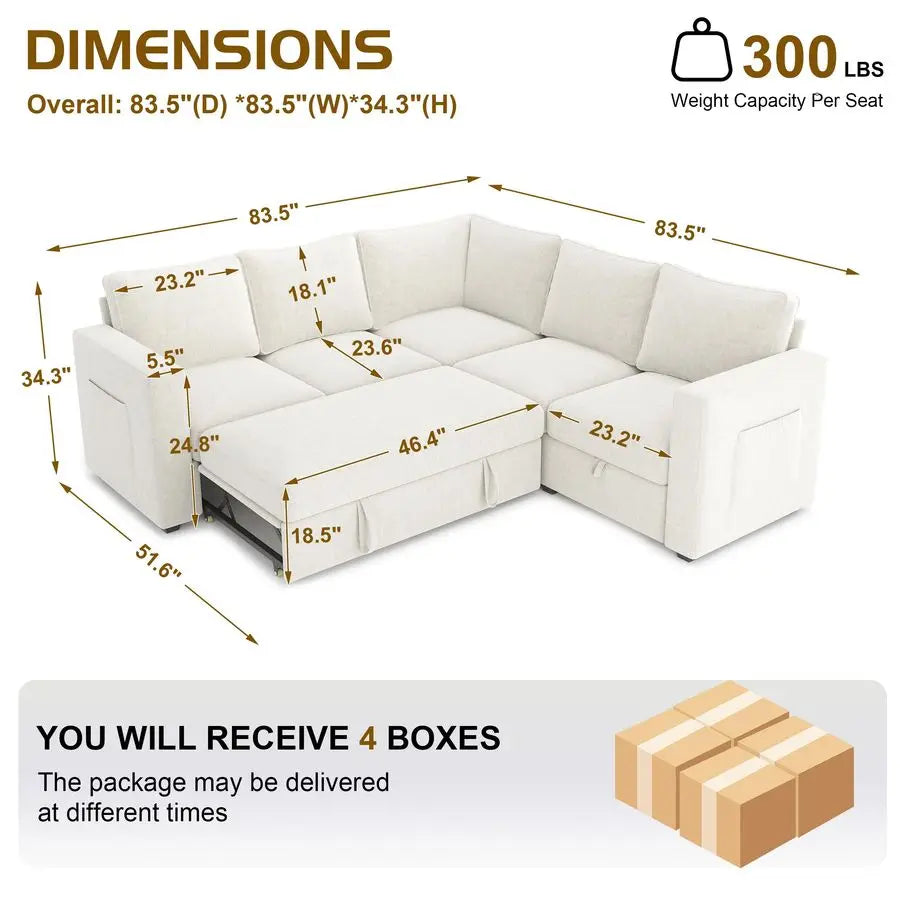 MBVM Sectional Sleeper Sofa Modern L Shaped Modular Couch