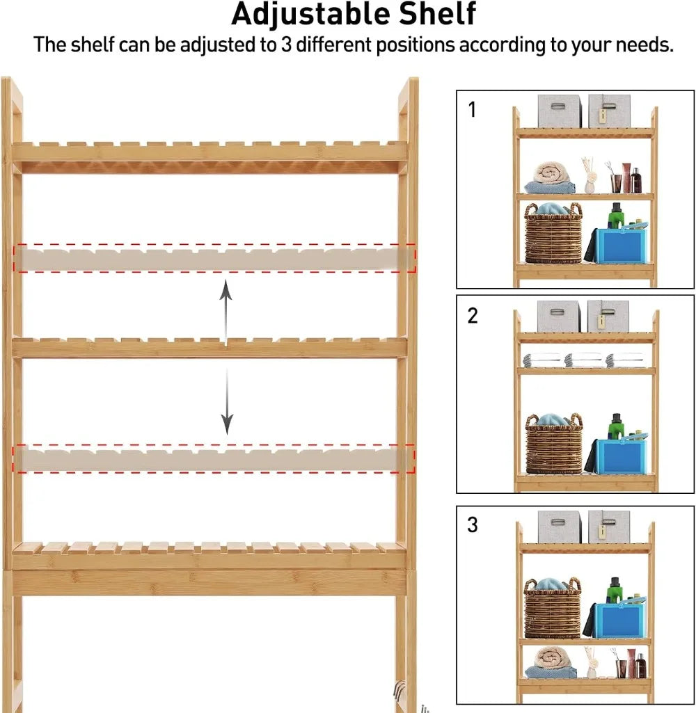 Over Toilet Bamboo Storage Shelf 3 Tier Freestanding Bathroom Organizer