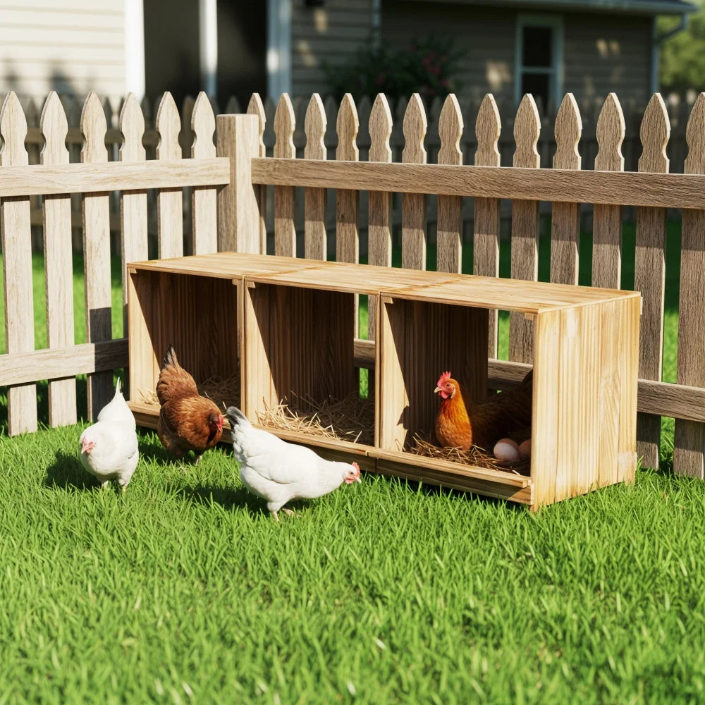 Pine Wood Three Compartment Chicken Nesting Box Easy Egg Collection
