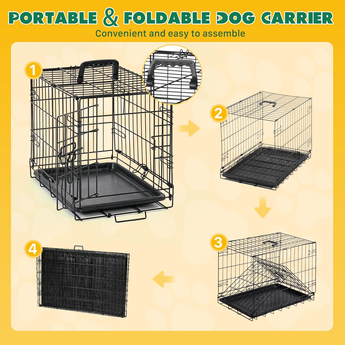 JHK Metal Dog Crate With Secure Lock Foldable Tray For Easy Cleaning