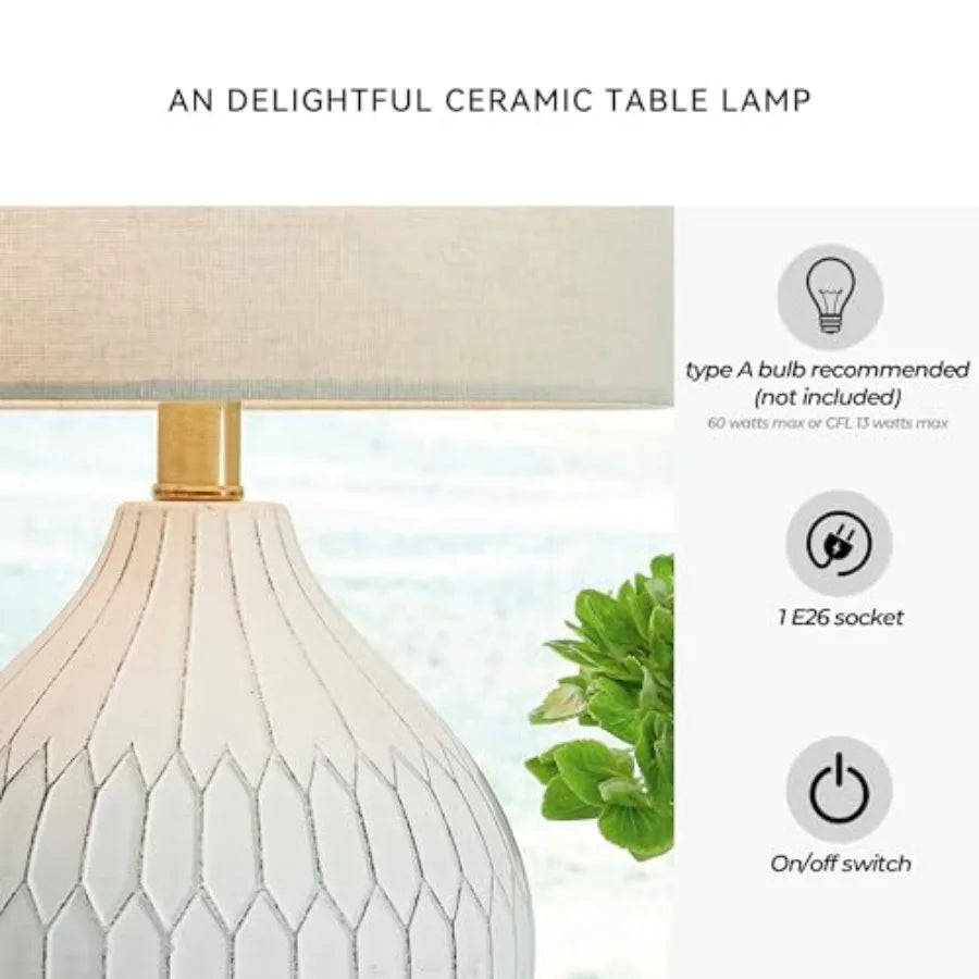 Contemporary Table Lamp With Drum Hardback Fabric Shade