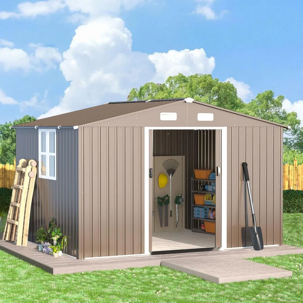 Waterproof Outdoor Galvanized Metal Storage Shed With Ventilated Sliding Door