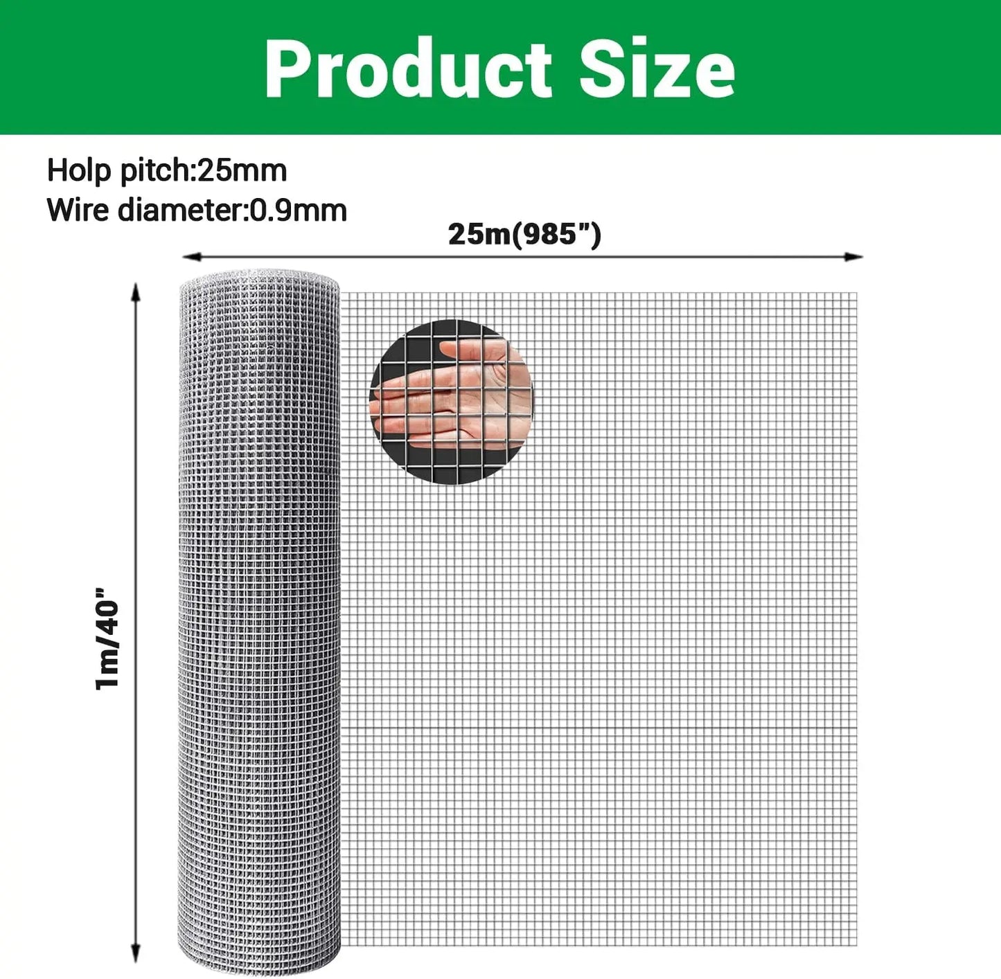HiMISS Chicken Wire Mesh Roll Galvanized Steel Fence Netting