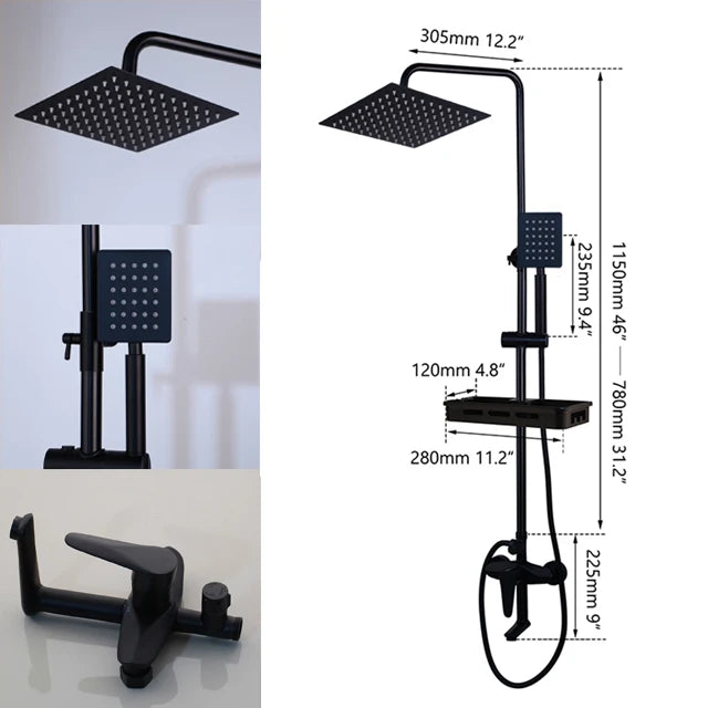 KEMAIDI Rainfall Shower Bathtub Faucet Set With Mixer And Shelf