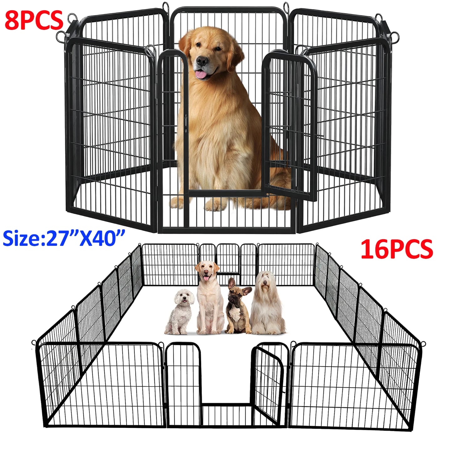 Dog Playpen With Door Foldable Metal Pet Fence
