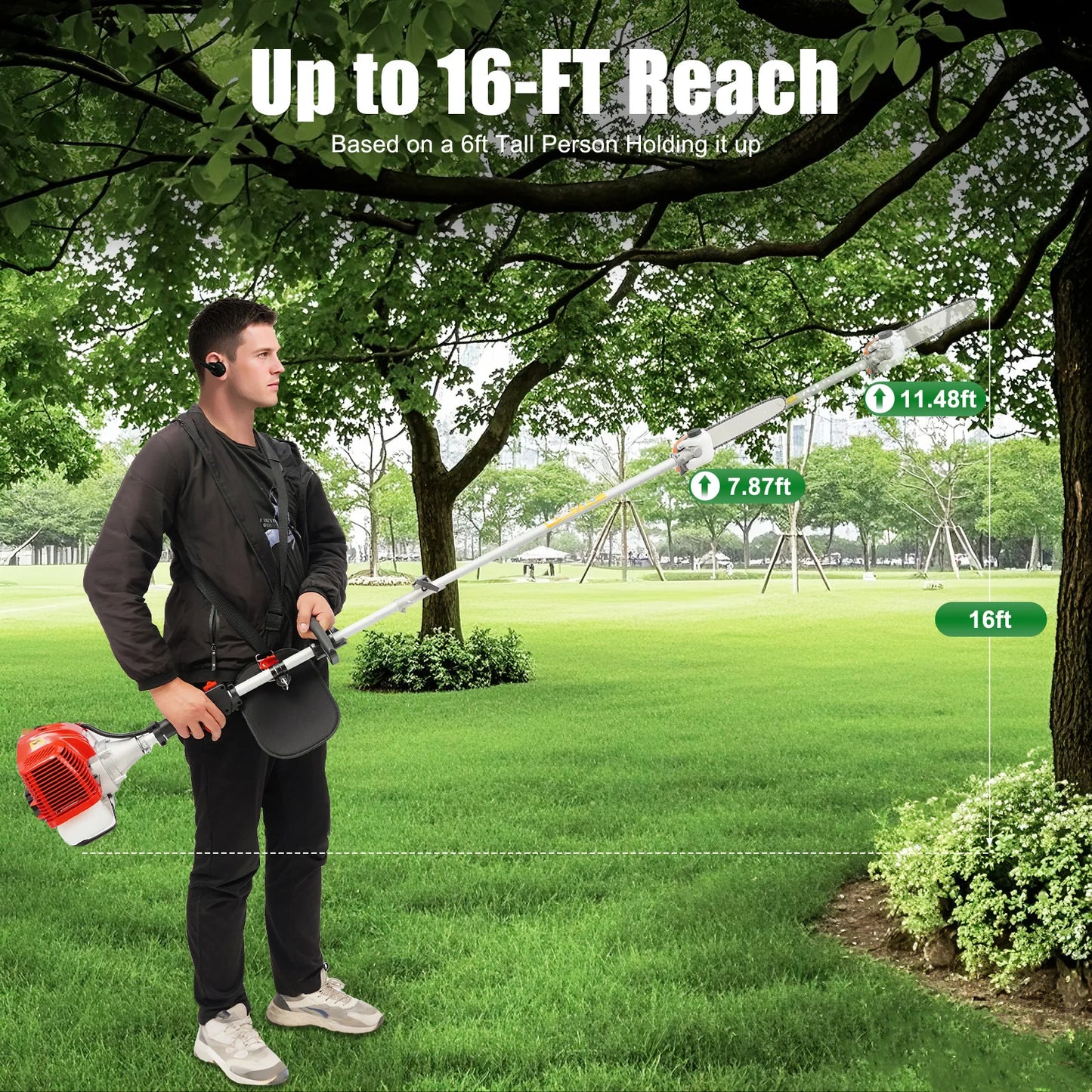 Adjustable Long Branch Saw 12inch 43CC Two-stroke Gas Hedge Trimmer Gas Powered Pole Hedge Trimmer Suitable for Branch Trimming