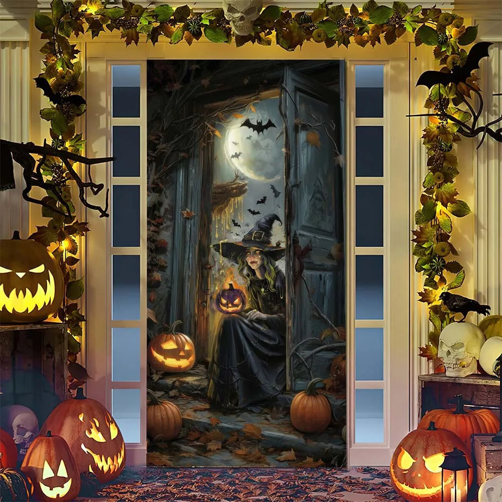 Halloween Witch Door Cover Backdrop Banner Party Decoration