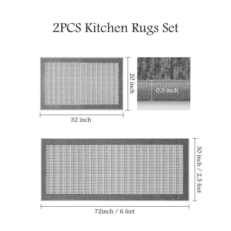 Non Slip Kitchen Rugs Sets of 2 Extra Large 2.5x6 20x32 Runner Rugs for Kitchen Floor Non Skid Washable, Absorbent Kitchen Mat f