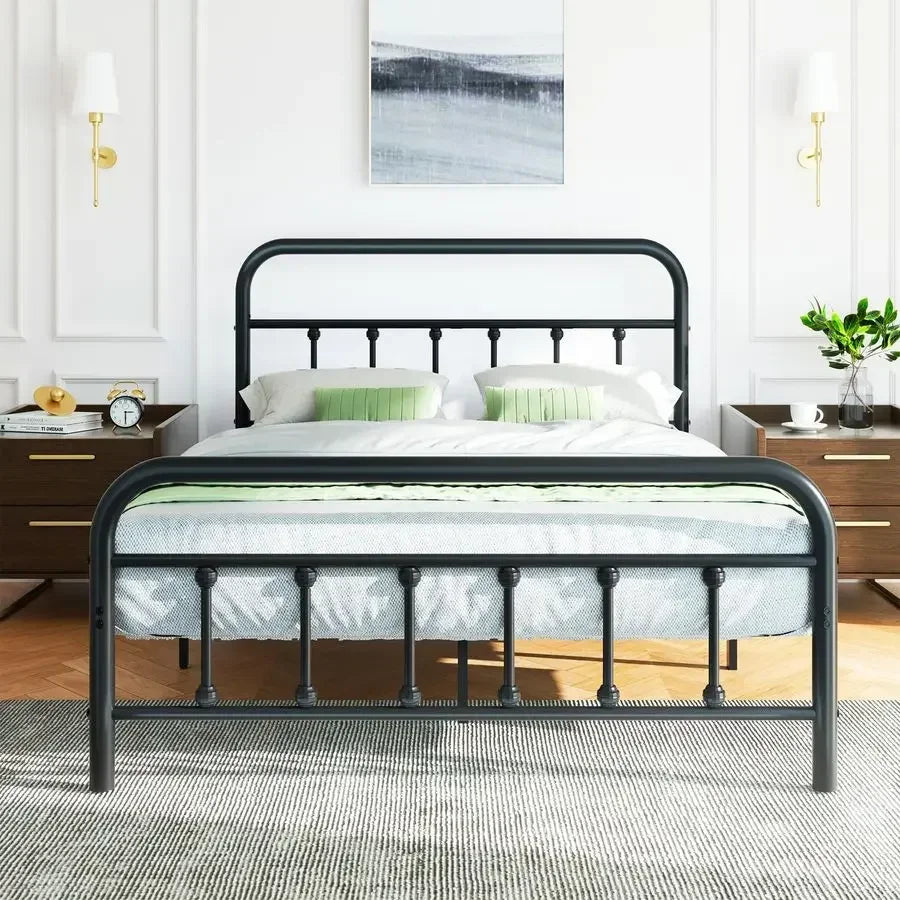 Full Size Metal Platform Bed Frame with Headboard amp Footboard, Steel Slat Mattress Foundation, Under Bed Storage, NoiseFree,